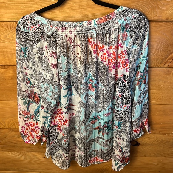 Daniel Rainn Top Womens 2X Colorful Boho Print Long Sleeve Tie Neck Peasant Soft - Picture 8 of 9